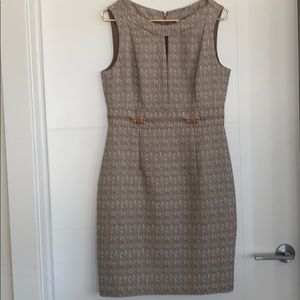 TAHARI, TAN AND CREAM TWEED DRESS